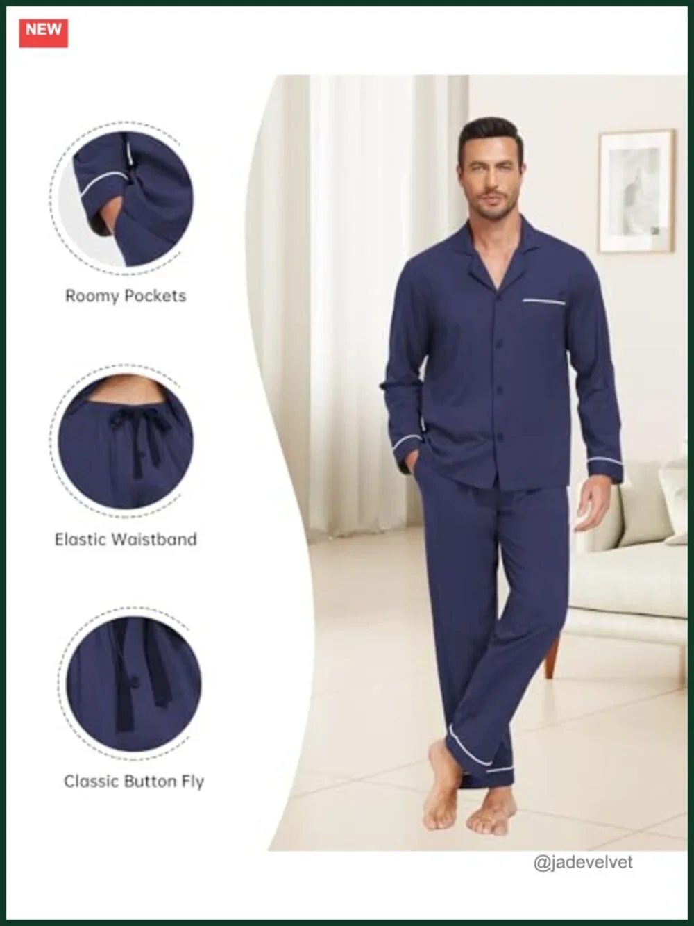 Men's 100% Cotton Pajama Set Long Sleeve Button Up Sleepwear with Pockets